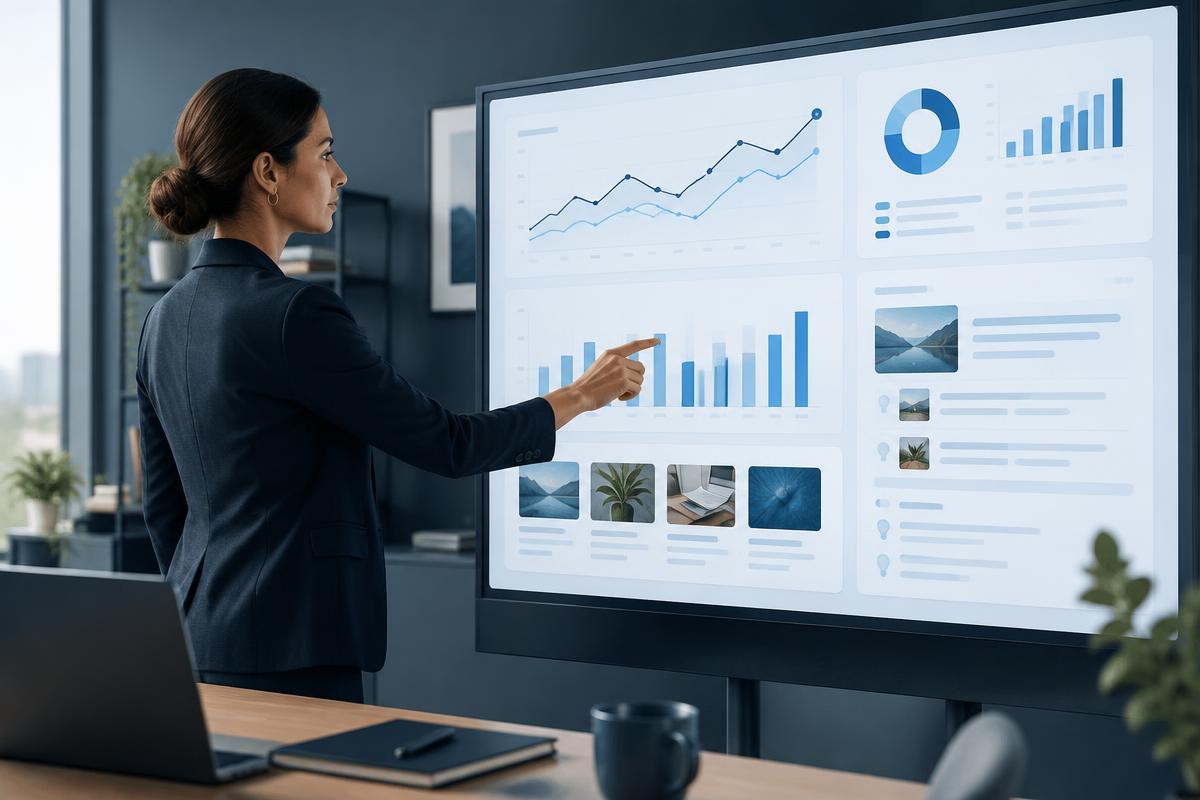 Profissional a analisar dados com ferramentas inteligentes